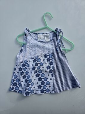 miniwear Blue Floral & Stripe Tie-Shoulder Tank Top